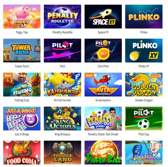 Sezione crash game e instant win Winnita con titoli a moltiplicatore crescente, gratta e vinci digitali e round istantanei