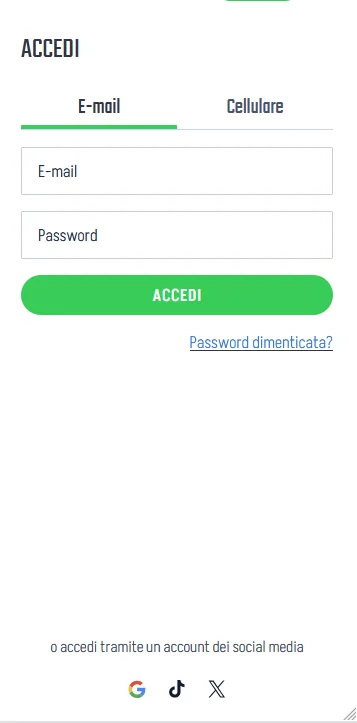 Interfaccia di login mobile Winnita su smartphone con menu hamburger, pulsante account e design responsive adattato a telefoni e tablet