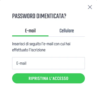 Procedura di reset password Winnita via email con link di recupero inviato alla casella registrata, validità 2 ore e modulo per la nuova password